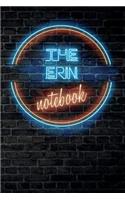 The ERIN Notebook: Vintage Blank Ruled Personalized & Custom Neon Sign Name Dotted Notebook Journal for Girls & Women. Wall Background. Funny Desk Accessories. Retro B