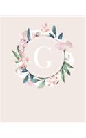G: 110 Dot-Grid Pages Monogram Journal and Notebook with a Classic Light Pink Background of Vintage Floral Roses and Peonies in a Watercolor Design Per