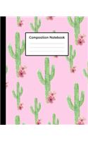 Composition Notebook: Cute Cacti Cactus Watercolor Pink Cover, 110 Pages 7.5"x9.25" College Wide Ruled Paper Notebook Journal, Blank Lined Workbook for Teens Kids Student