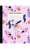 Composition Notebook: Lavender + Hot Pink Watercolor Flamingo Feather Pattern Cover Wide Ruled