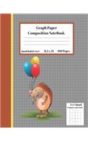 Graph Composition Notebook 4 Squares per inch 4x4 Quad Ruled 4 to 1 / 8.5 x 11 100 Sheets: Cute Funny Hedgehog ballon Gift Notepad/Grid Squared Paper Back To School Gift Notebook For Math Teens Science Adults Students Programmers note taki