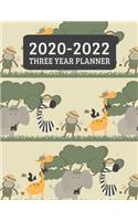 2020-2022 Three Year Planner: Monthly Planner - 36 Month Calendar Planner Diary for 3 Years With Notes - African Safari Animal Zebra Giraffe Elephant (8.5"x11")