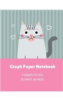 Graph Paper Notebook: Cute Cat Quad Ruled 4 Squares per Inch for girls, teens, students, Large 8.5 x 11 inches, 160 pages