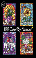 100 Color By Number Spring Summer Autumn Winter (Black Backgrounds): Four Seasons Color By Number Coloring Book for Adults Relaxation