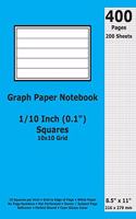 Graph Paper Notebook: 0.1 Inch (1/10 in) Squares; 8.5" x 11"; 21.6 cm x 27.9 cm; 400 Pages; 200 Sheets; 10x10 Quad Ruled Grid; White Paper; Cyan Glossy Cover; Journal