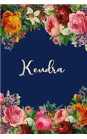 Kendra: Personalized Name Floral Design Matte Soft Cover Notebook Journal to Write In. 120 Blank Lined Pages