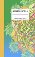 Composition Notebook: 120 Pages - Wide Ruled - For Girls in Elementary or Middle School - Matte Cover with a Green and Yellow Mandala Pattern