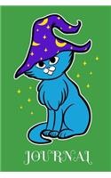 Journal: Witch Cat, 6" x 9" Journal, 120 lined pages, Green Background