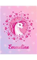 Emmeline: Unicorn Large Blank Primary Sketchbook Paper - Pink Purple Magical Horse Personalized Letter E Initial Custom First Name Cover - Drawing Sketch Book