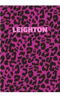 Leighton: Personalized Pink Leopard Print Notebook (Animal Skin Pattern). College Ruled (Lined) Journal for Notes, Diary, Journaling. Wild Cat Theme Design wi