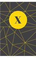 Monogram Initial X Notebook: Yellow and Dark Grey Geometric, Wide Ruled Notebook for Women, 120 Pages, 6x9