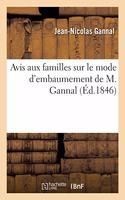 Avis Aux Familles Sur Le Mode d'Embaumement de M. Gannal