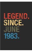 Legend Since June 1983: Graph Paper Notebook / Journal (6 X 9 - 5 Squares per inch - 120 Pages) - June Birthday Gift Idea