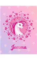 Jemma: Unicorn Sheet Music Note Manuscript Notebook Paper - Magical Horse Personalized Letter I Initial Custom First Name Cover - Musician Composer Instrum