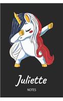 Juliette - Notes: Noms Personnalisé Carnet de notes / Journal pour les filles et les femmes. Licorne qui dab aux cheveux aux couleurs du drapeau français. Accessoires