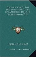 Declaracion De Los Mandamientos De La Ley, Articulos De La Fe, Sacramentos (1792)