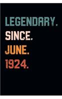 Blank Lined Journal, Notebook, Diary, Planner - Legendary Since June 1924 - 95th Birthday Gift For 95 Years Old Men and Women born in June: Medium College-Ruled Journey Diary, 110 page, Lined, 6x9 (15.2 x 22.9 cm)