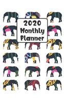 2020 Monthly Planner: Elephant 12 Month Planner Calendar Organizer Agenda with Habit Tracker, Notes, Address, Password, & Dot Grid Pages