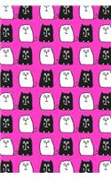 Bullet Journal Notebook for Cat Lovers Black and White Cats in a Row 7: 112 Page Numbered Graph Style Grid Bullet Journal with Index Pages and Key Pages in Portable 6 X 9 Size.