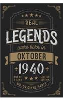 Real Legends were born in Oktober 1940: Vintage Birthday Notebook - Great Individual Gift for Writing Notes, Scribble and Reminders lined 6x9 Inch 100 Pages