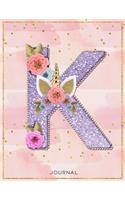 Unicorn Monogram Lined Journal Notebook - Cute Unicorn Personalized Journal Diary with Lined Pages for girls and women for writing goals, quotes, and daily tasks - Letter K