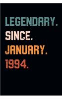 Blank Lined Journal, Notebook, Diary, Planner - Legendary Since January 1994 - 25th Birthday Gift For 25 Years Old Men and Women born in January: Medium College-Ruled Journey Diary, 110 page, Lined, 6x9 (15.2 x 22.9 cm)