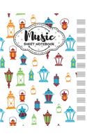 Music Sheet Notebook: Blank Staff Manuscript Paper with Street Lamps Themed Cover Design