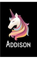 Addison: Personalized Custom Name Unicorn Themed Monthly 2020 Planner (Calendar, To Do List, Monthly Budget, Grocery List, Yearly Financial Goals) Gift for G