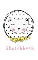 Sketchbook: Cute Princess Cat Face With Gold Stars, Large Blank Sketchbook For Kids, 110 Pages, 8.5" x 11", For Drawing, Sketching & Crayon Coloring