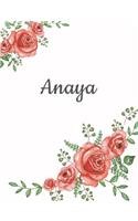 Anaya: Personalized Composition Notebook - Vintage Floral Pattern (Red Rose Blooms). College Ruled (Lined) Journal for School Notes, Diary, Journaling. Flo