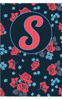 S: Letter S Journal, Retro Roses, Personalized Notebook Monogram Initial, 6 x 9
