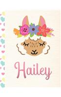 Hailey: Personalized Llama Sketchbook For Girls With Pink Name - 8.5x11 110 Pages. Doodle, Draw, Sketch, Create!