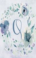 Notebook 6"x9", Letter Q - Blue Purple Floral Design: College-ruled, lined format exercise book with flowers, alphabet letters, initials series.