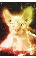 Hairless Cat Notebook (Vol 3): Trippy Space Sphynx Cat Lined Composition Book/Diary/Journal For Students, 6 x 9, 130 Pages, Gold Red