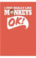 I Just Really Like Monkeys Ok Journal Notebook - Lined: 130 Pages 6 x 9 Lined Writing Paper School Student Teacher Diary Planner To Do List