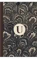 Monogram U Marble Notebook (Coffee Peacock Edition): Blank Lined Journal for Names Starting with Initial Letter U