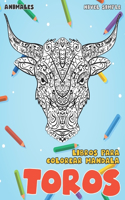 Libros para colorear Mandala - Nivel simple - Animales - Toros