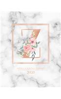 Weekly & Monthly Planner 2020 Z: Rose Gold Marble Monogram Letter Z with Pink Flowers (7.5 x 9.25 in) Horizontal at a glance Personalized Planner for Women Moms Girls and School