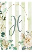 Notebook 6"x9", Letter H, Green Stripe Floral Design: (8 Letter/Initial H - Green Stripe Floral Design Notebook 6"x9" Alphabet)