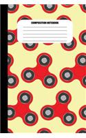 Composition Notebook: Red Fidget Spinners on Yellow Background (100 Pages, College Ruled)(5 Fidget Spinners)