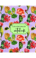 College Ruled Notebook: Lavender Flowering Cactus Cover