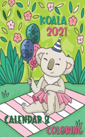 Koala Coloring Calendar 2021: 12 Month page start January 2021-December 2021, Coloring page side per month