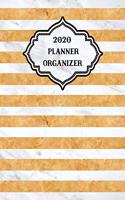2020 Weekly Monthly Planner Stripes Yellow White Marble
