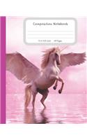 Composition Notebook: 7.5X9.25 109 Pages Pink Sparkling Background Unicorn Half Blank Half Wide Ruled School Exercise Book With Picture Space For Grades K2 Primary Elemen