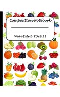 Wide Ruled Composition Notebook: Wide Ruled Line Paper Journal Notebook: Tropical fruits Pattern Blank lined Writing book Workbook for Elementary school kids Teens Elderly