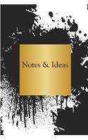 Notes & Ideas: Modern Abstract Black Gold Notebook 6x9 Inches 120 lined pages for notes, drawings, formulas - Organizer writing book planner diary