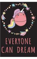 Kawaii Unicorn Everyone Can Dream Composition Notebook: Dark Cover Kawaii Potato School Supplies Blank Lined Journal Gift For College Student Girl