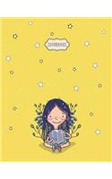 Notebook: Bookworm girl on yellow cover and Dot Graph Line Sketch pages, Extra large (8.5 x 11) inches, 110 pages, White paper, Sketch, Draw and Paint(4 Bookworm Girl on Yellow Notebook)