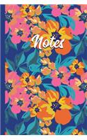 Notes: Pink and Orange Floral Pretty Flower Pattern Notebook for Girls - 6" X 9" 120 Pages