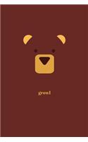 Growl: Minimal Design Bear Animal Journal Notebook Diary 6" x 9" 120 lined pages